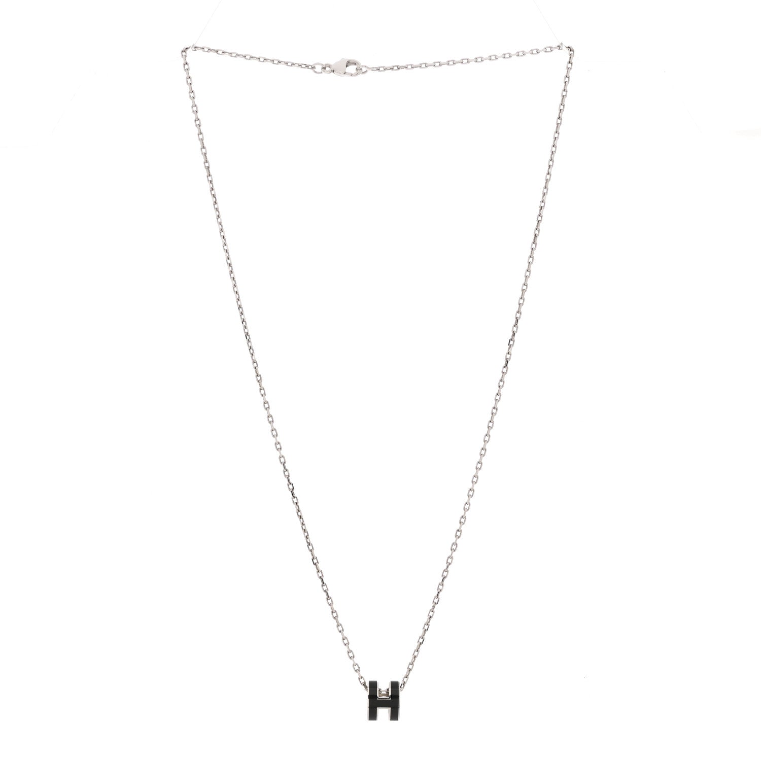 Hermes Lacquered Palladium Mini Pop H Pendant Necklace Black 3 of 7