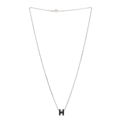 Hermes Lacquered Palladium Mini Pop H Pendant Necklace Black 3 of 7