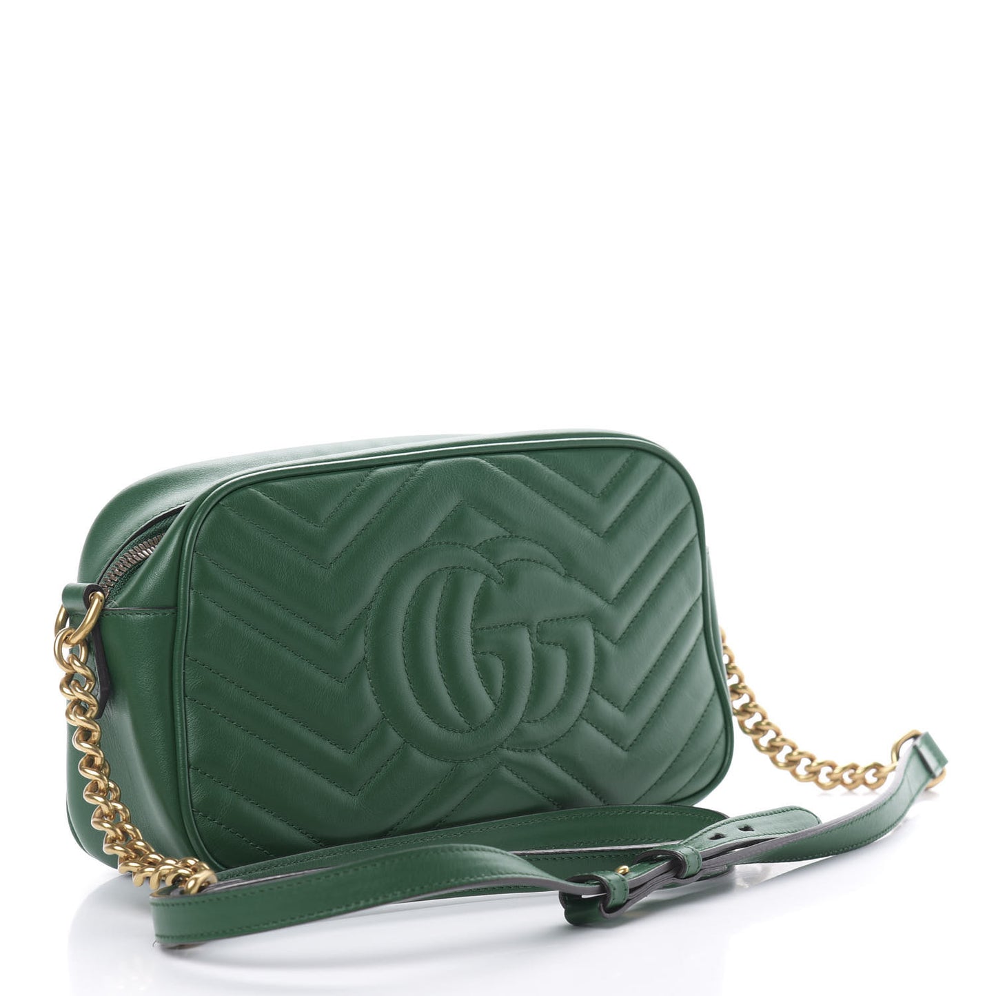 Calfskin Matelasse Small GG Marmont Chain Shoulder Bag Emerald Green