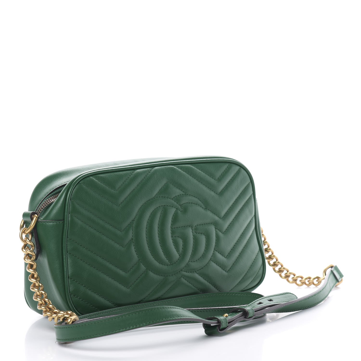 Gucci Calfskin Matelasse Small GG Marmont Chain Shoulder Bag Emerald Green 3 of 14