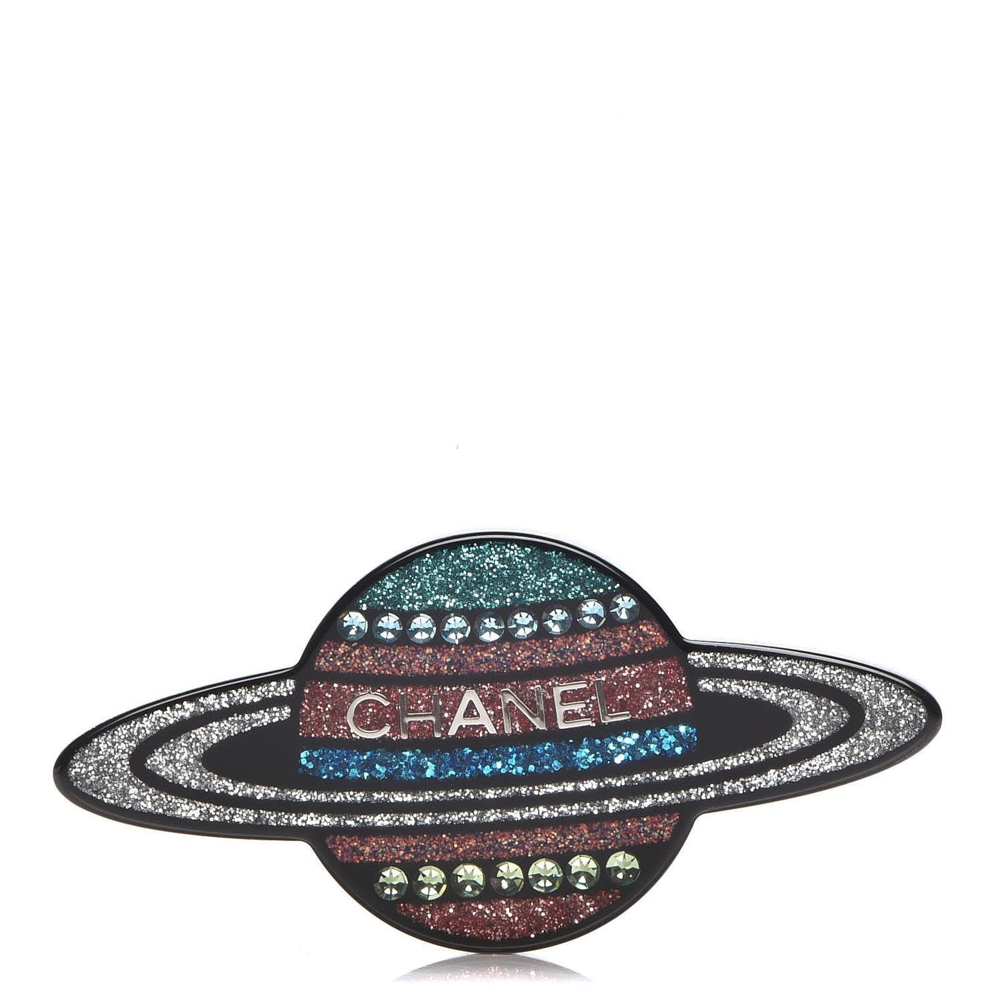 Glittered Resin Strass Planet Brooch Silver Blue Pink