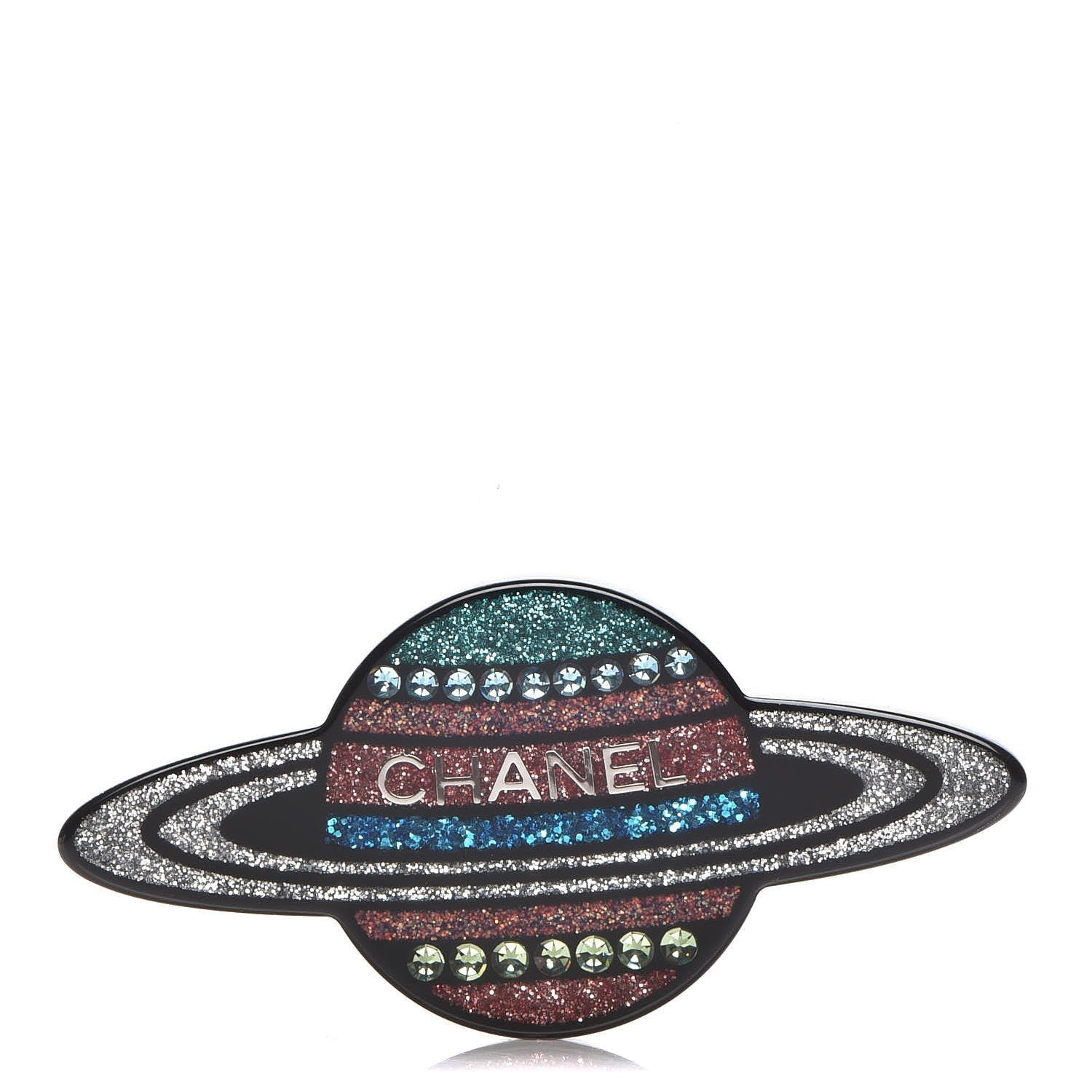Chanel Glittered Resin Strass Planet Brooch Silver Blue Pink 1 of 5