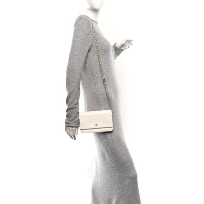 Chanel Caviar Camellia Embossed Wallet On Chain WOC White 2 of 11