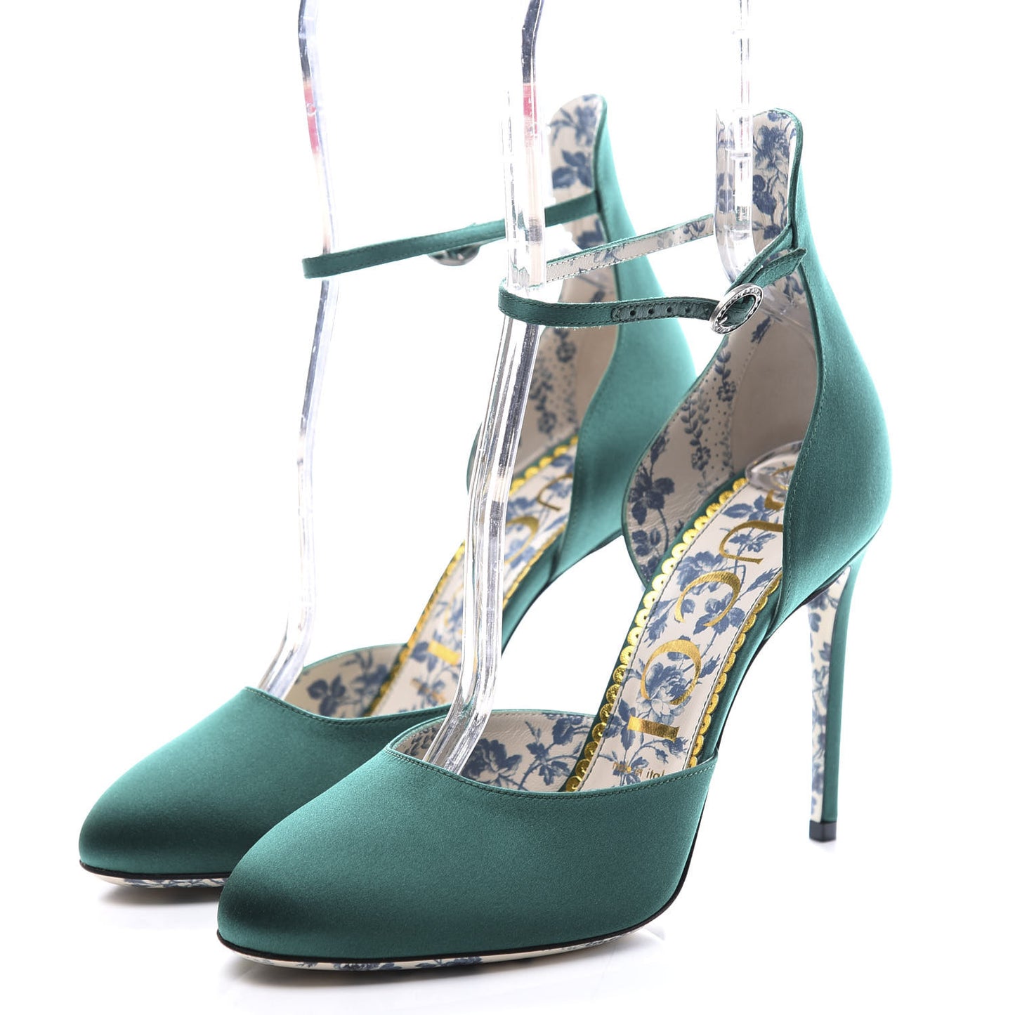 Satin Daisy Ankle Strap d'Orsay 105 Pumps 38.5 Emerald Green