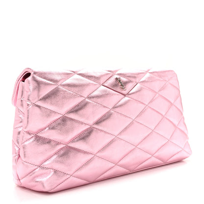 Saint Laurent Metallic Lambskin Quilted Sade Puffer Envelope Clutch New Azalea 3 of 10