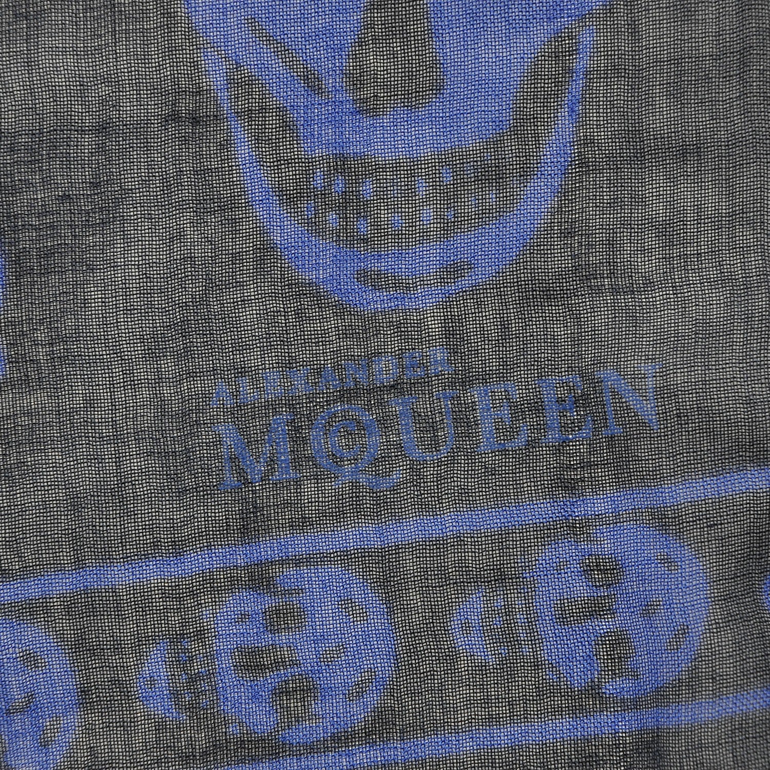 Alexander McQueen Modal Cashmere Skull Scarf Navy Royal Blue 5 of 6