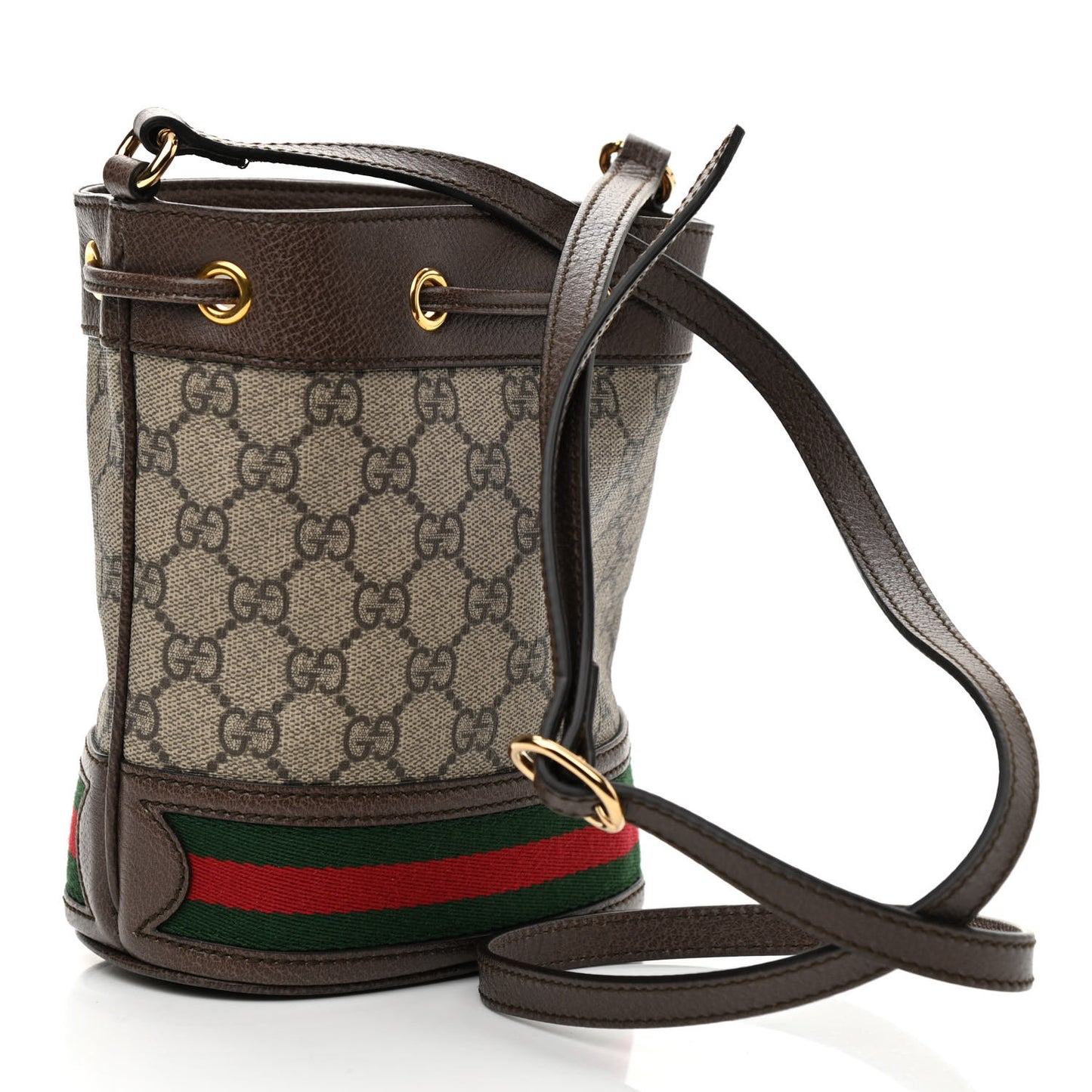 GG Supreme Monogram Web Mini Ophidia Bucket Bag Brown