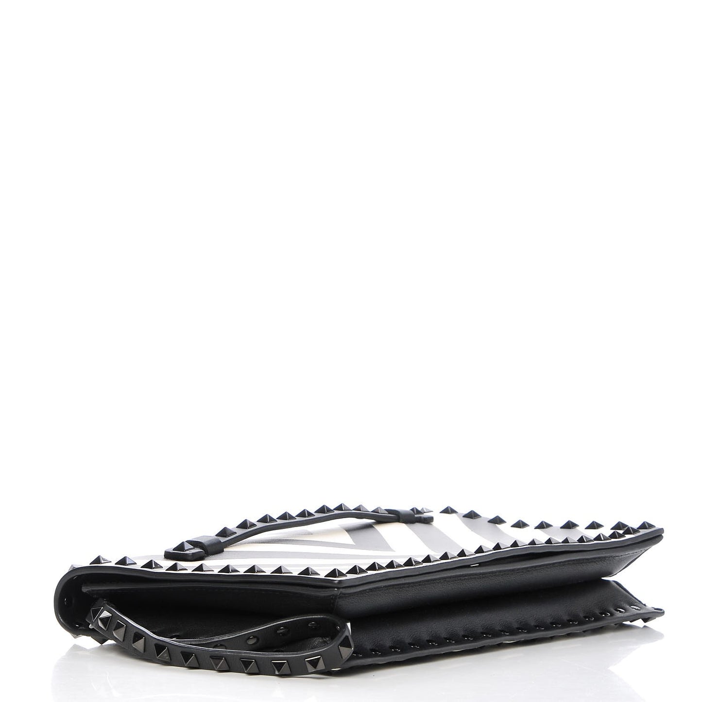 Nappa Chevron Striped Rockstud Wristlet Clutch Light Ivory Black