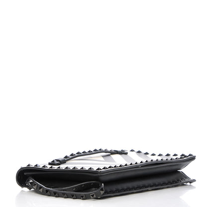 Valentino Garavani Nappa Chevron Striped Rockstud Wristlet Clutch Light Ivory Black 4 of 11
