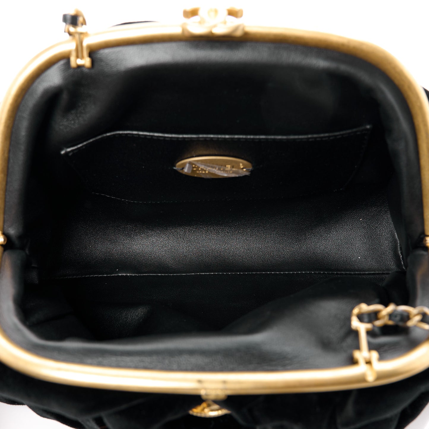 Velvet Enamel CC Kiss Lock Clutch Black