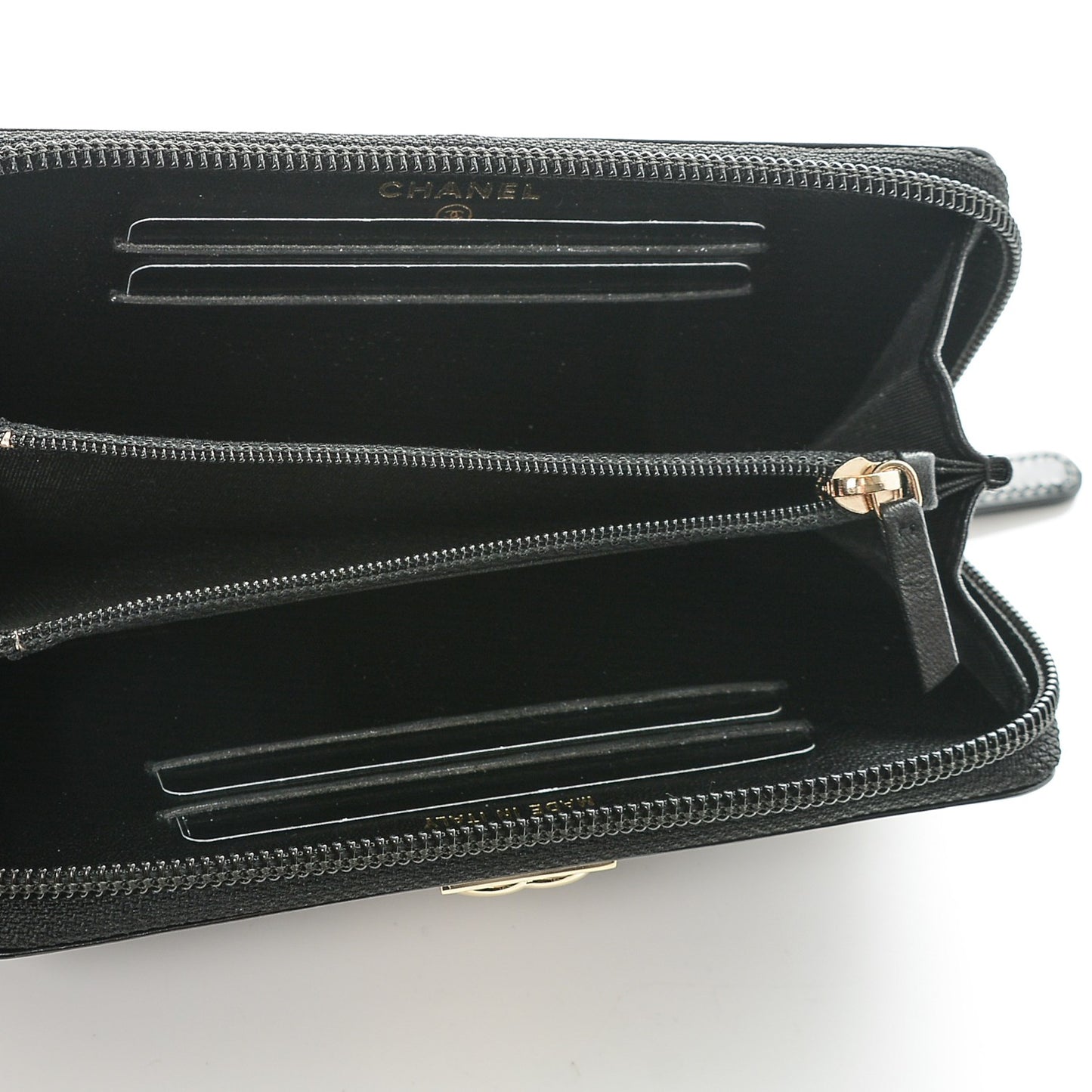 Glazed Calfskin Quilted Small Boy Zip Around Wallet Black