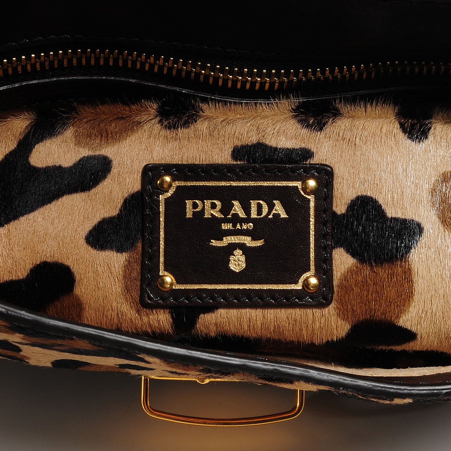 Prada Calf Hair Leopard Print Pushlock Envelope Clutch Miele 6 of 9
