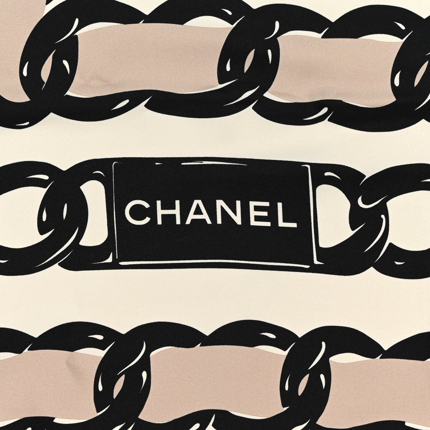 Silk Chain Square Scarf Ecru Beige Black
