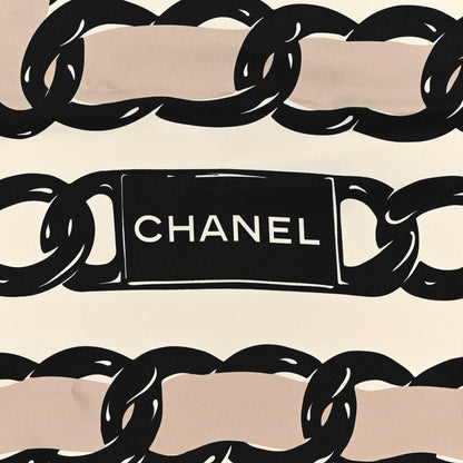 Chanel Silk Chain Square Scarf Ecru Beige Black 2 of 3