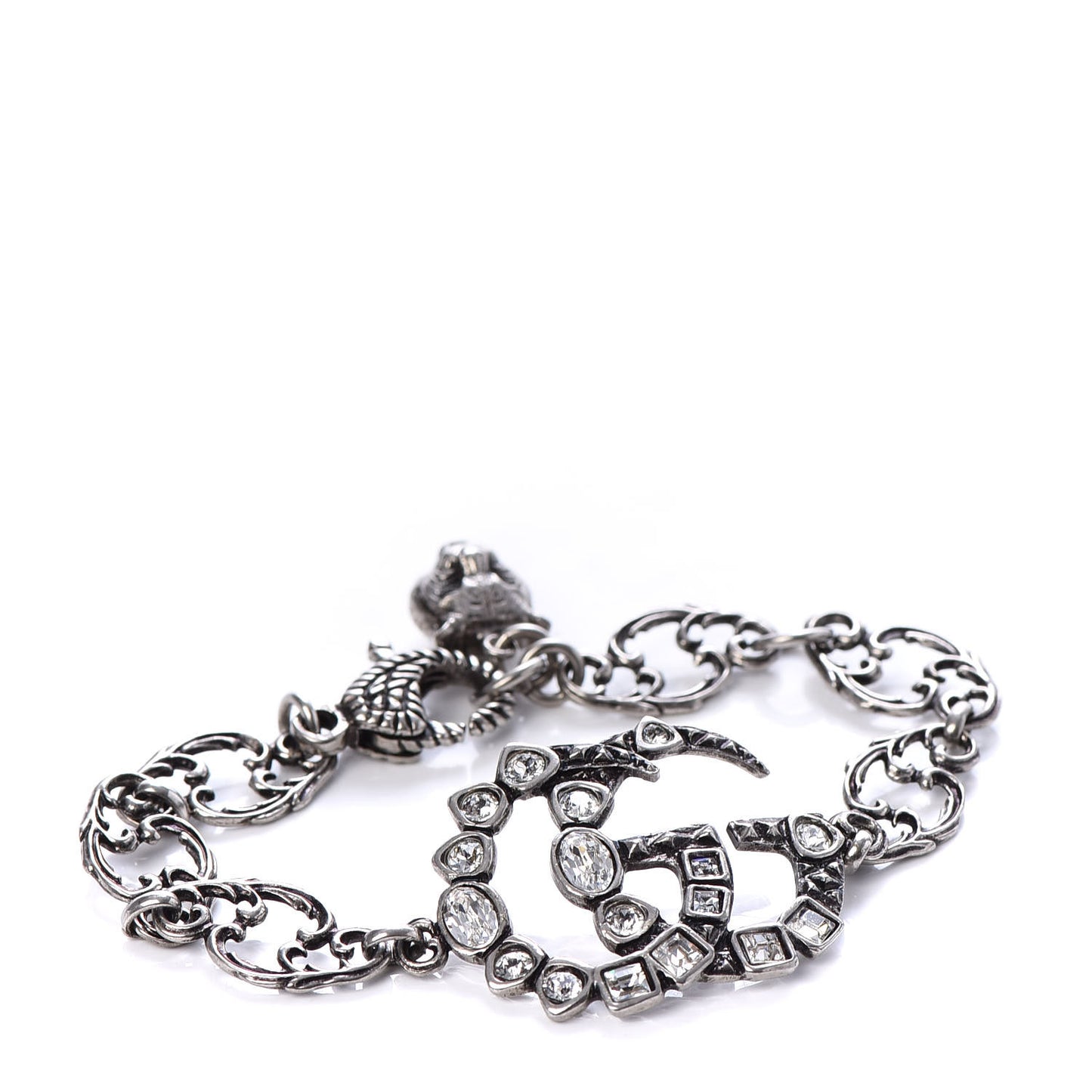 Oxidized Palladium Crystal Double G Bracelet Silver