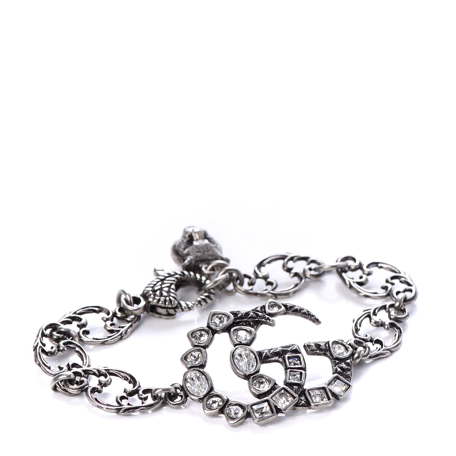 Gucci Oxidized Palladium Crystal Double G Bracelet Silver 1 of 4