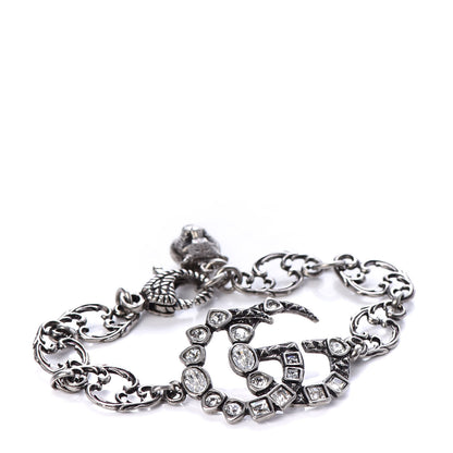 Gucci Oxidized Palladium Crystal Double G Bracelet Silver 1 of 4