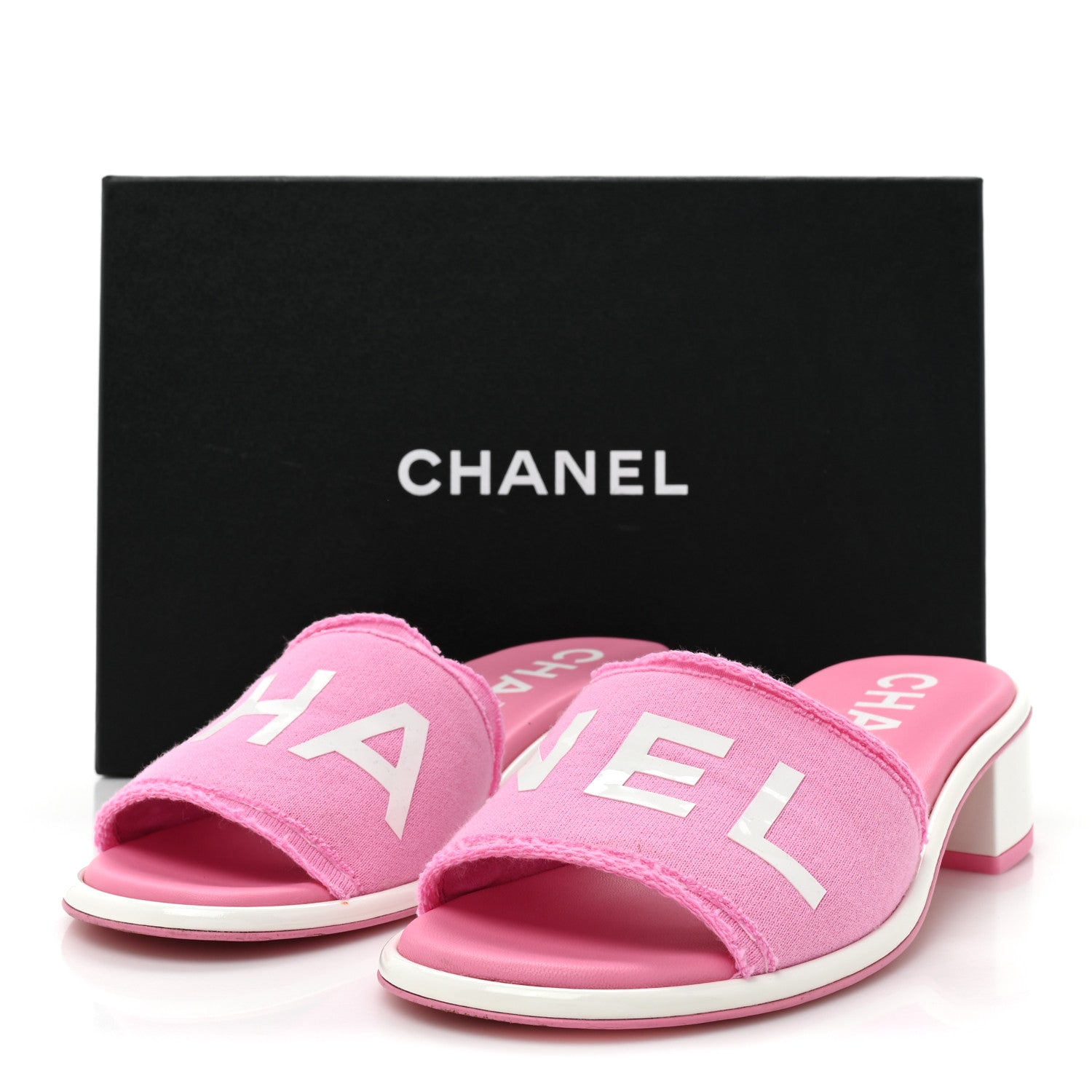 Chanel Cotton Logo Mule Sandals 37.5 Pink White 11 of 11