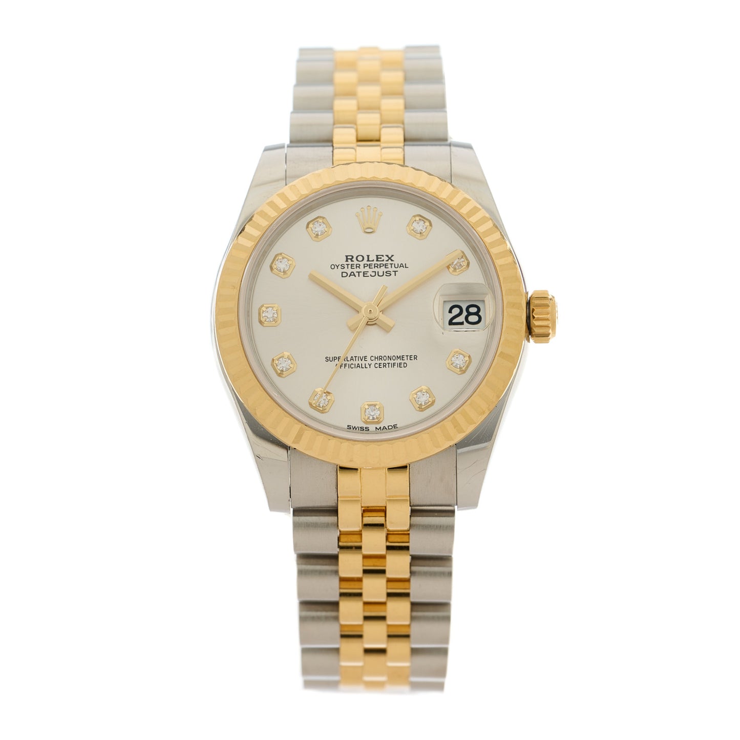 Stainless Steel 18K Yellow Gold Diamond 31mm Oyster Perpetual Datejust Watch Silver 178273