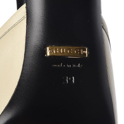 Gucci Malaga Kid Web Bow Mid Heel Mules 39 Black Vintage White 6 of 10