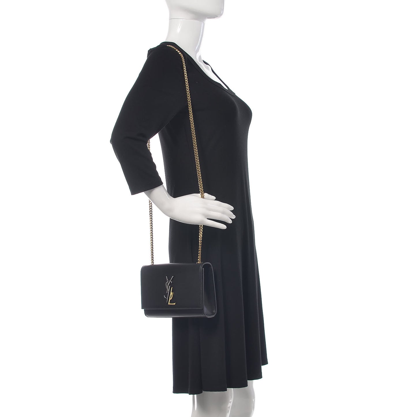 Smooth Calfskin Small Deconstructed Monogram Kate Satchel Black