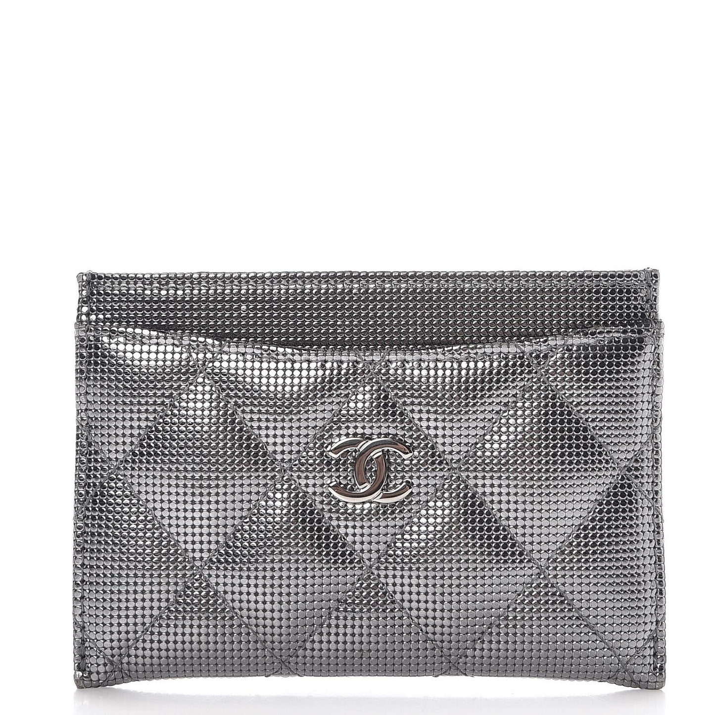Metallic Calfskin Pixel Effect Card Holder Dark Silver