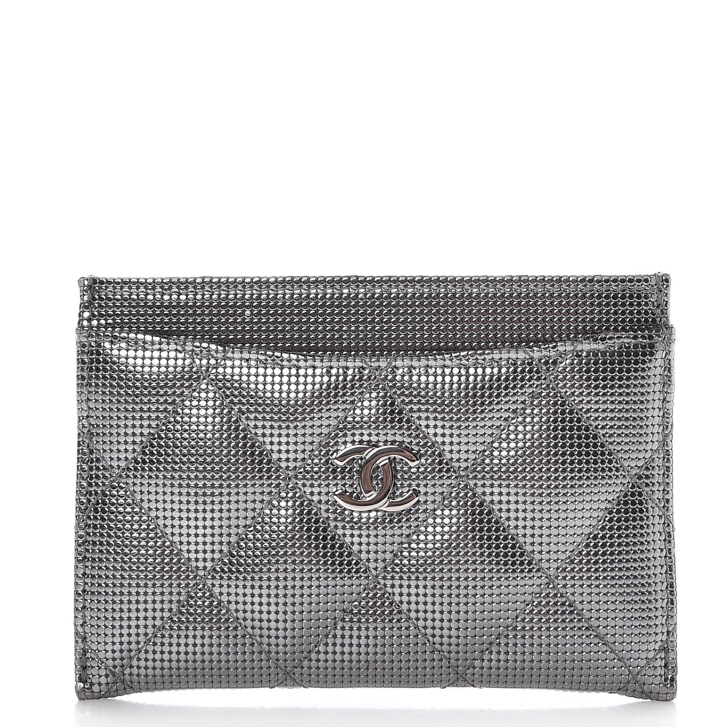 Chanel Metallic Calfskin Pixel Effect Card Holder Dark Silver 1 of 8