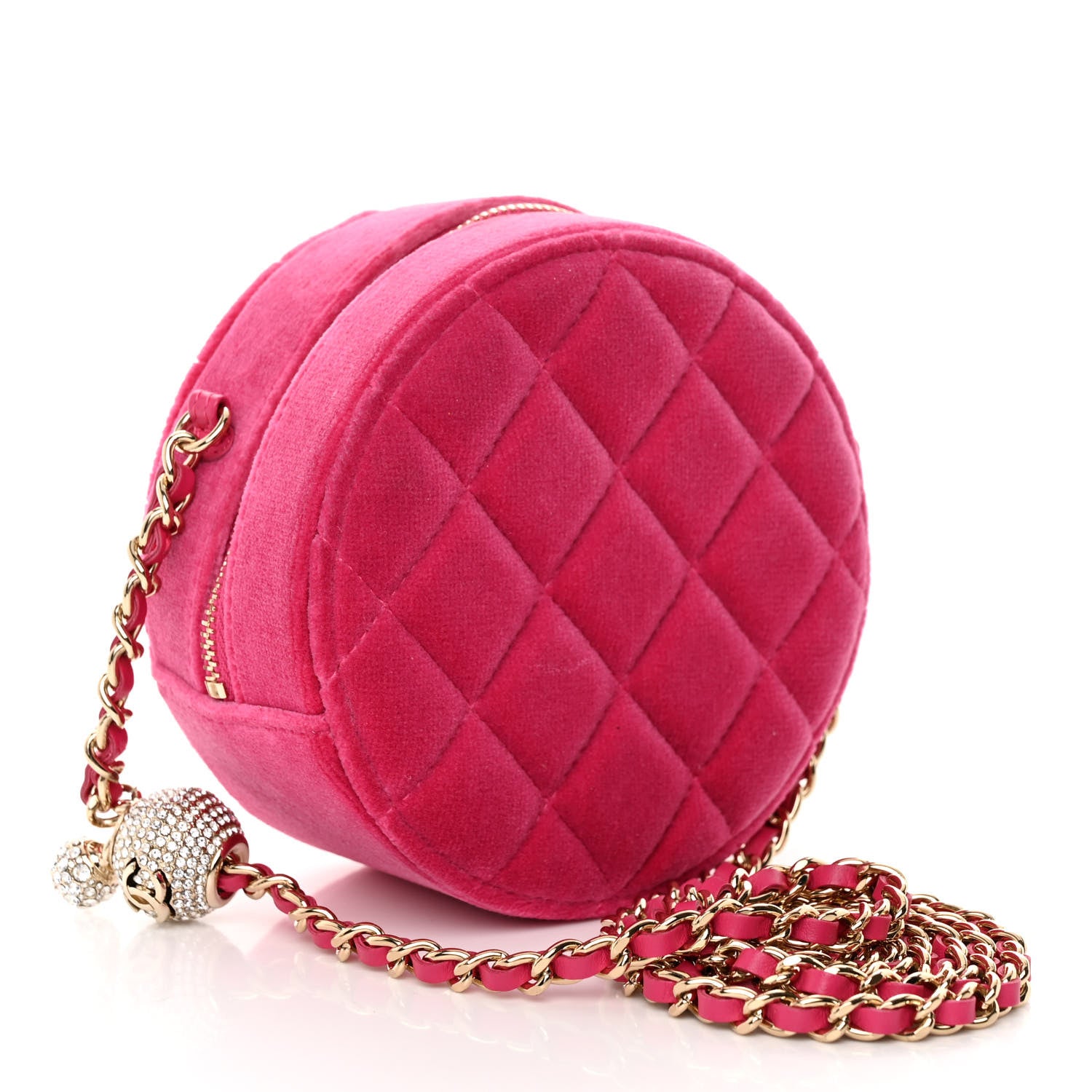 Chanel Velvet Round Quilted Pearl Crush Clutch With Chain Pink 3 of 10