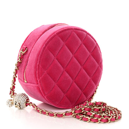 Chanel Velvet Round Quilted Pearl Crush Clutch With Chain Pink 3 of 10