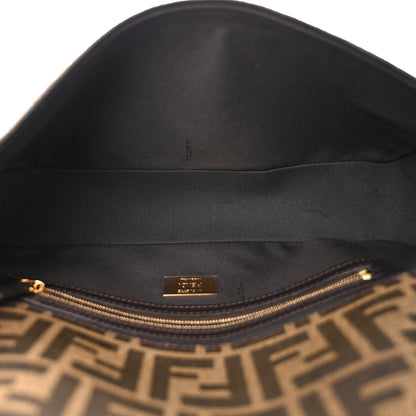 Fendi Fabric Jacquard Paillettes Vitello Seta FF 1974 Baguette Testa di Moro Real Ebano 5 of 10