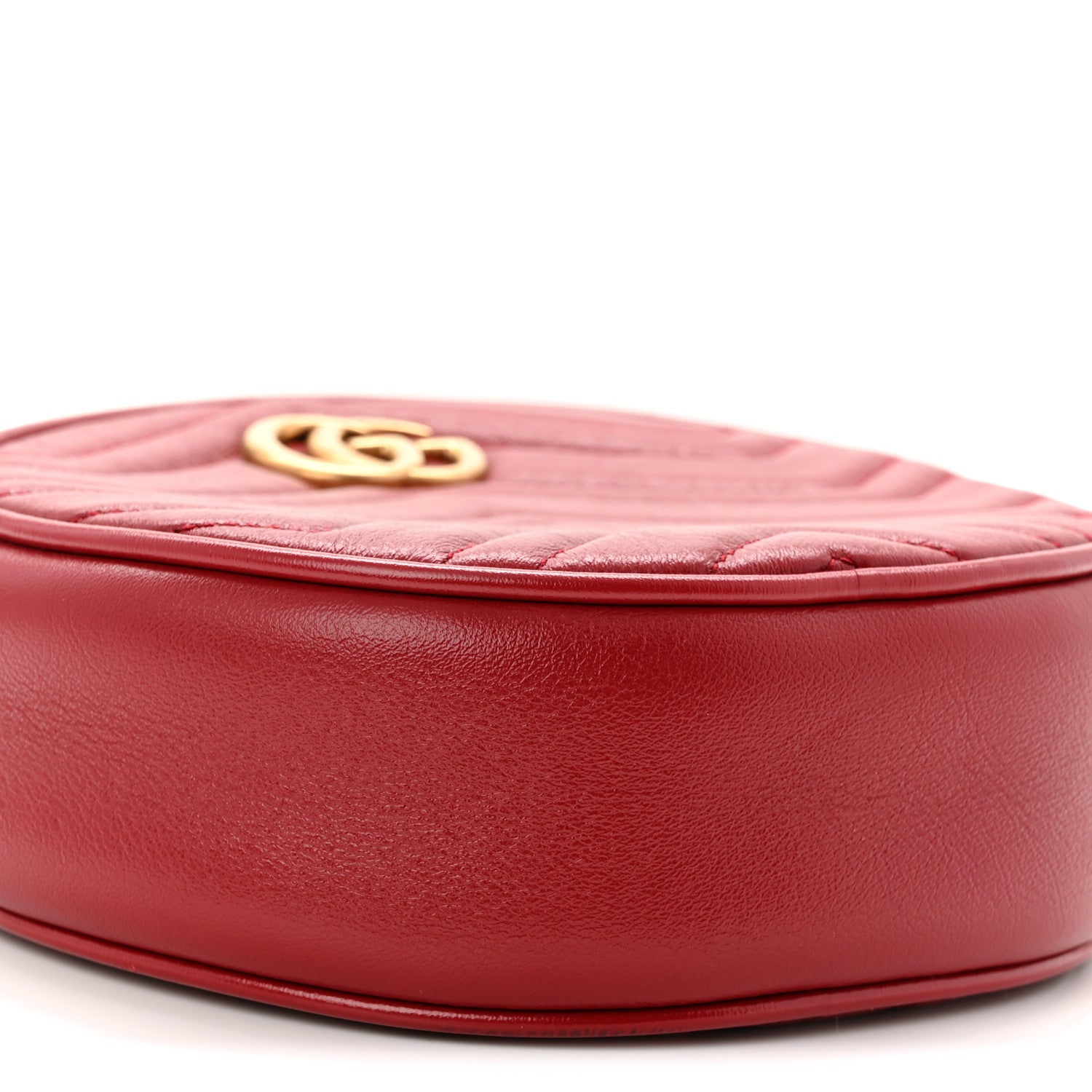 Gucci Glazed Calfskin Matelasse Heart Mini GG Marmont Round Shoulder Bag Romantic Cerise 9 of 10