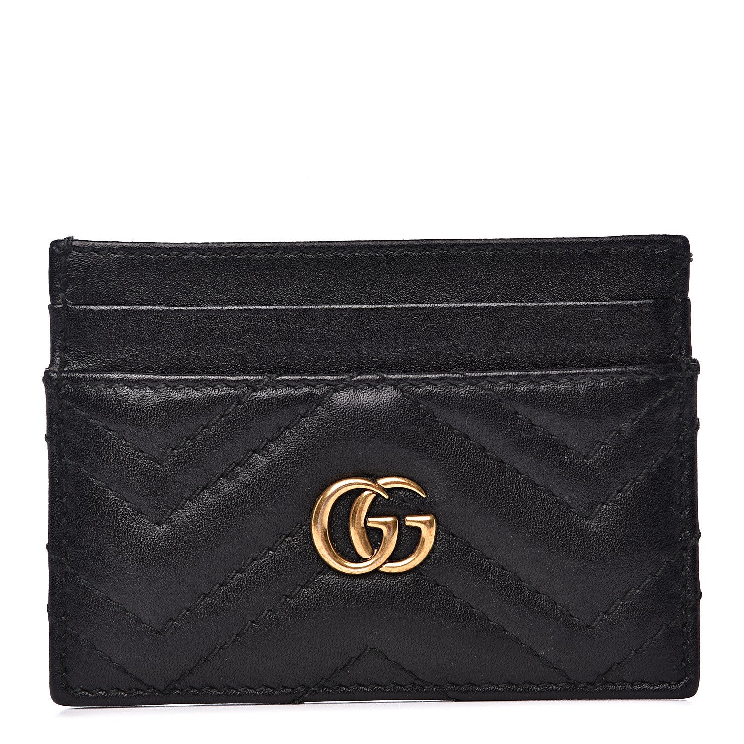 Gucci Calfskin Matelasse GG Marmont Card Holder Black 1 of 9