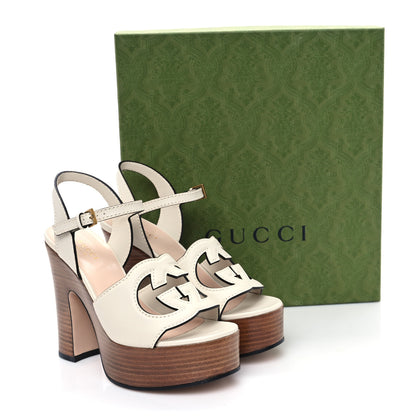 Gucci Cosmos Softy Calfskin Wooden Interlocking G Cut-Out 30/120mm Platform Sandals 35 Mystic White 10 of 10