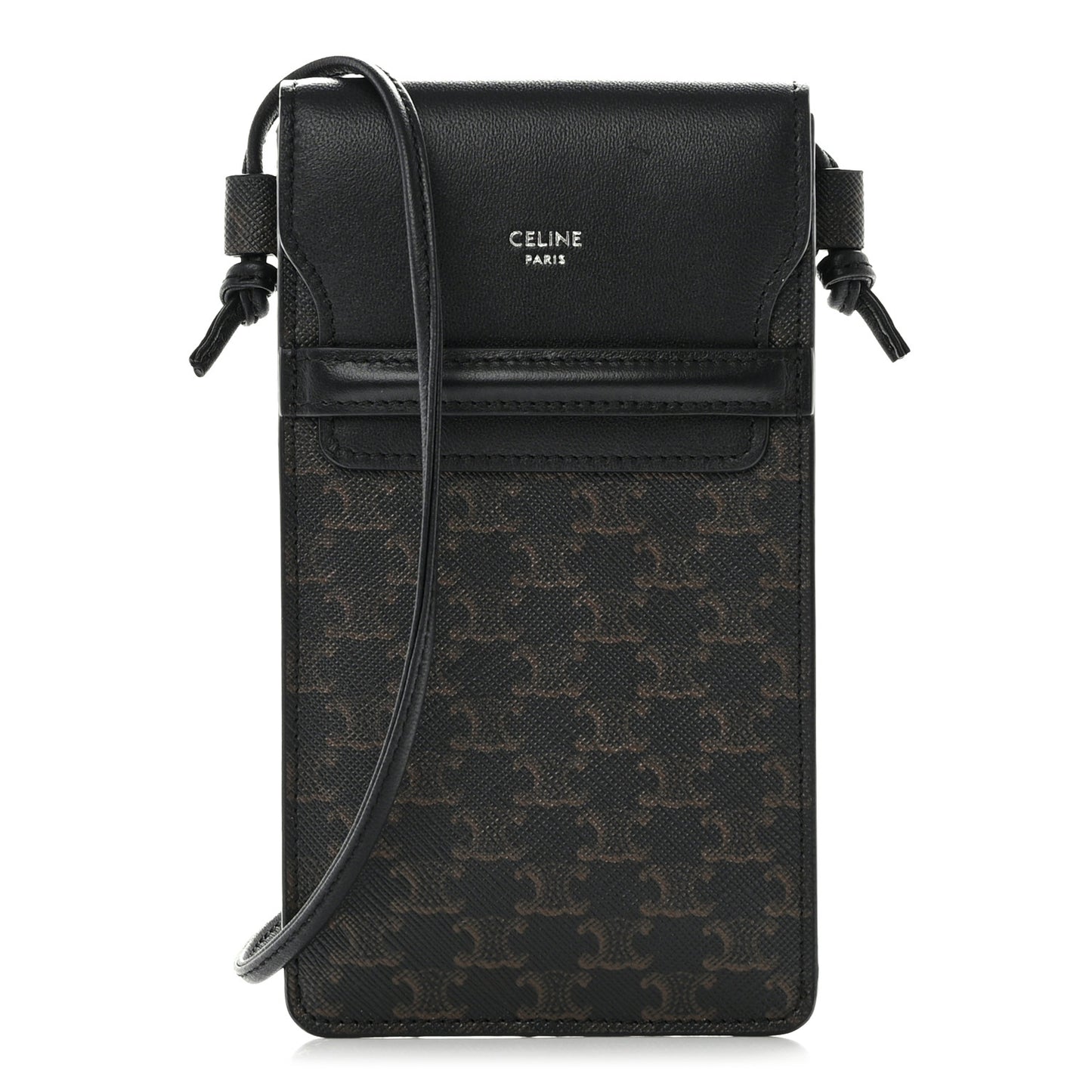 Triomphe Canvas Lambskin Phone Pouch With Flap Black