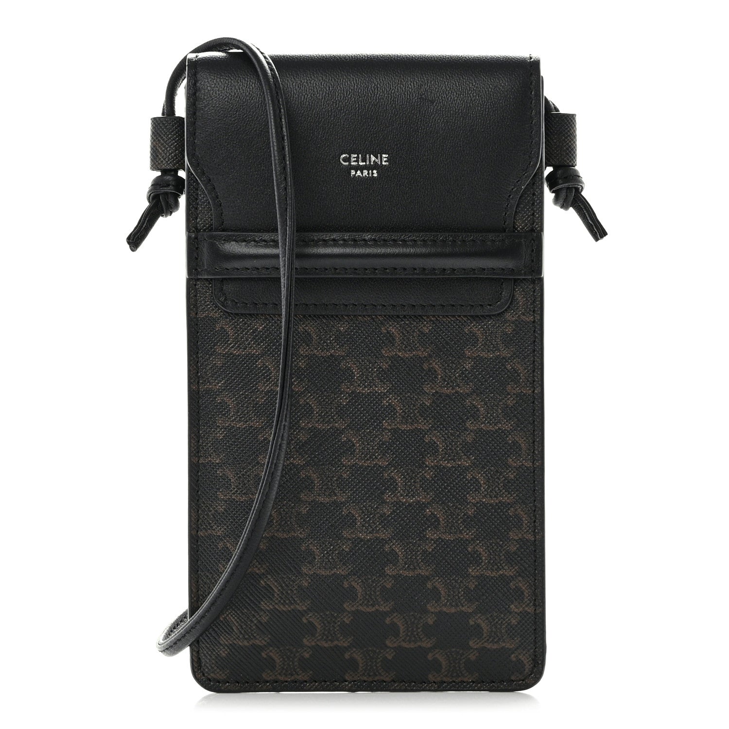 Celine Triomphe Canvas Lambskin Phone Pouch With Flap Black 1 of 8