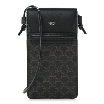 Celine Triomphe Canvas Lambskin Phone Pouch With Flap Black 1 of 8