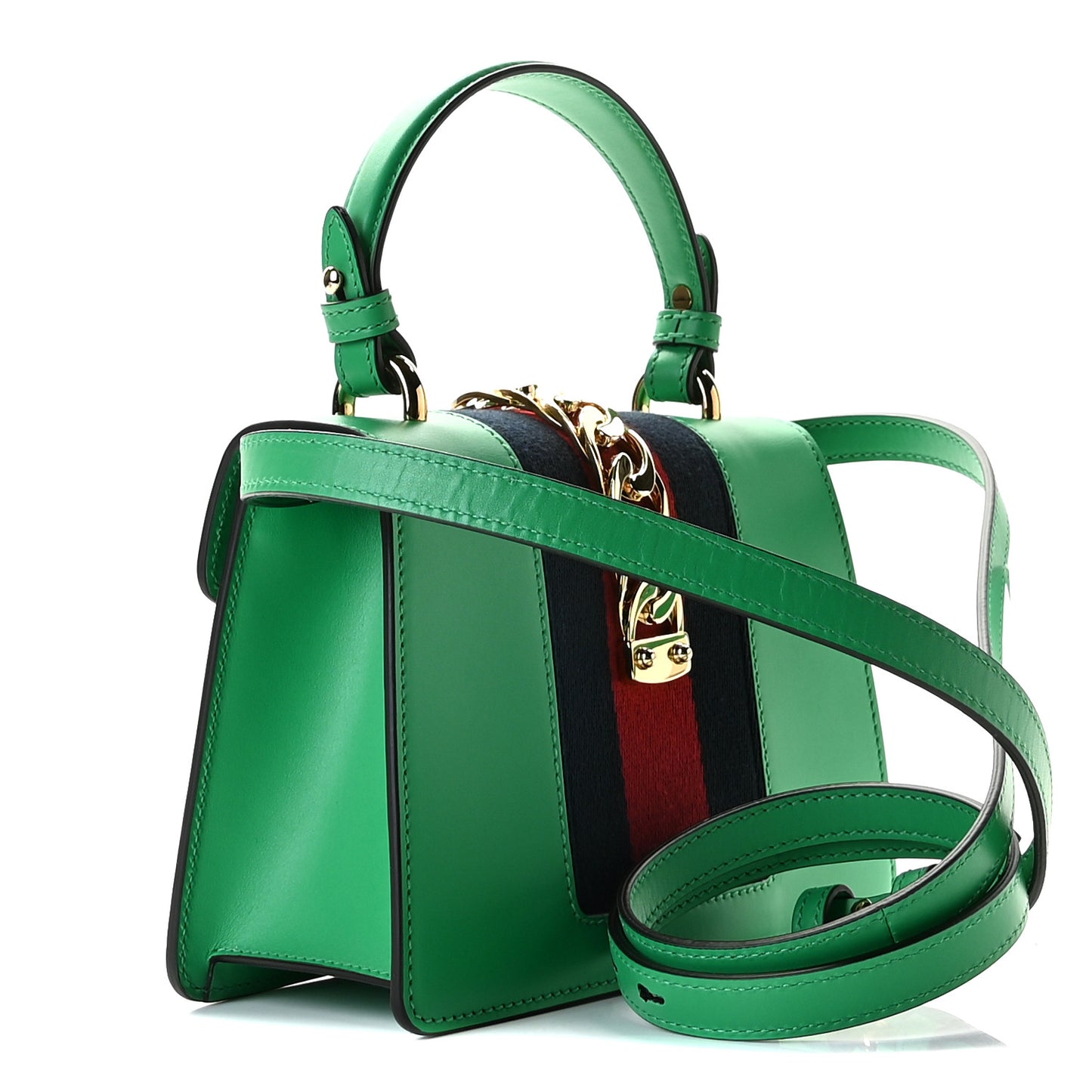 Vitello Fontanella Web Mini Sylvie Top Handle Bag Synthetic Green Garden