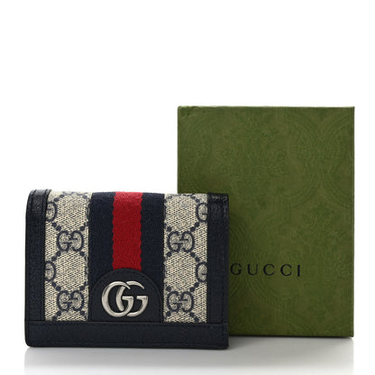 Gucci GG Supreme Monogram Textured Dollar Calfskin Web Ophidia Card Case Beige Blue 8 of 8