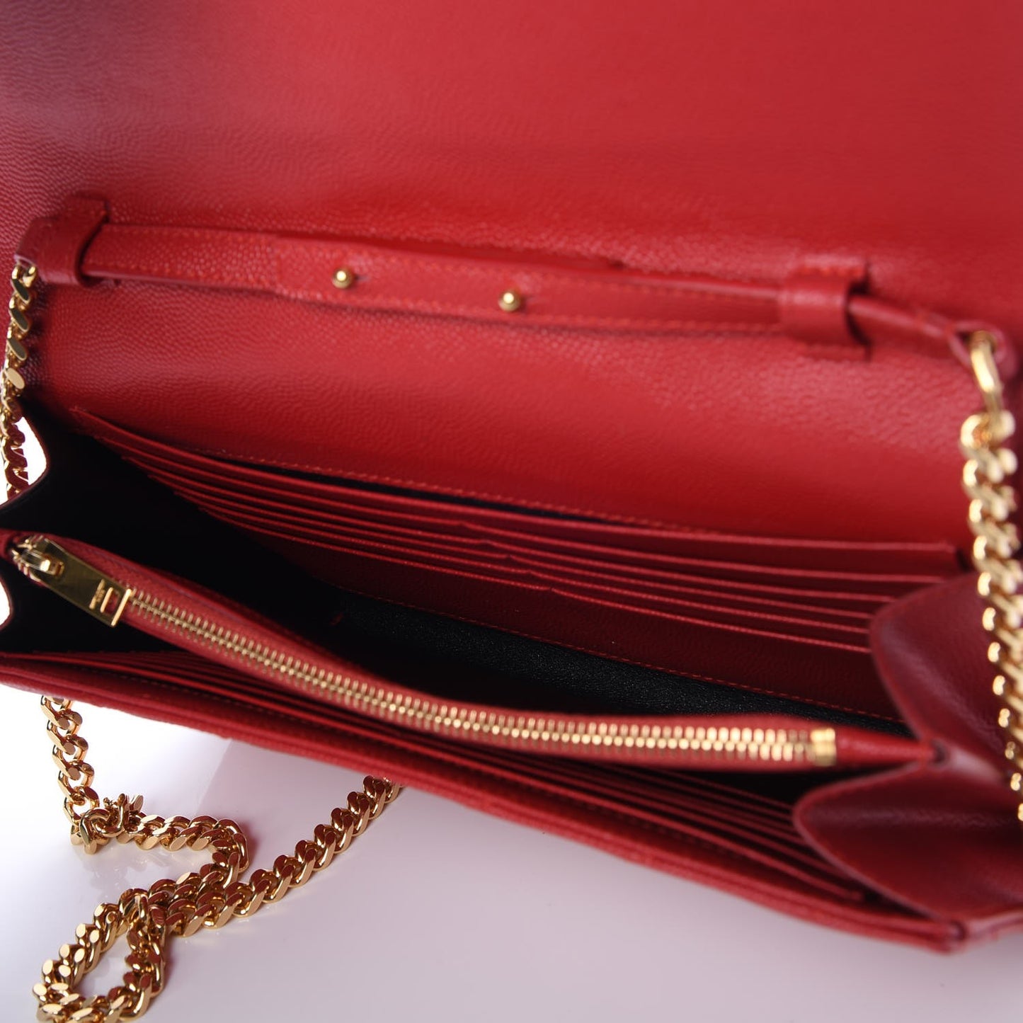 Grain De Poudre Matelasse Chevron Monogram Chain Wallet New Red