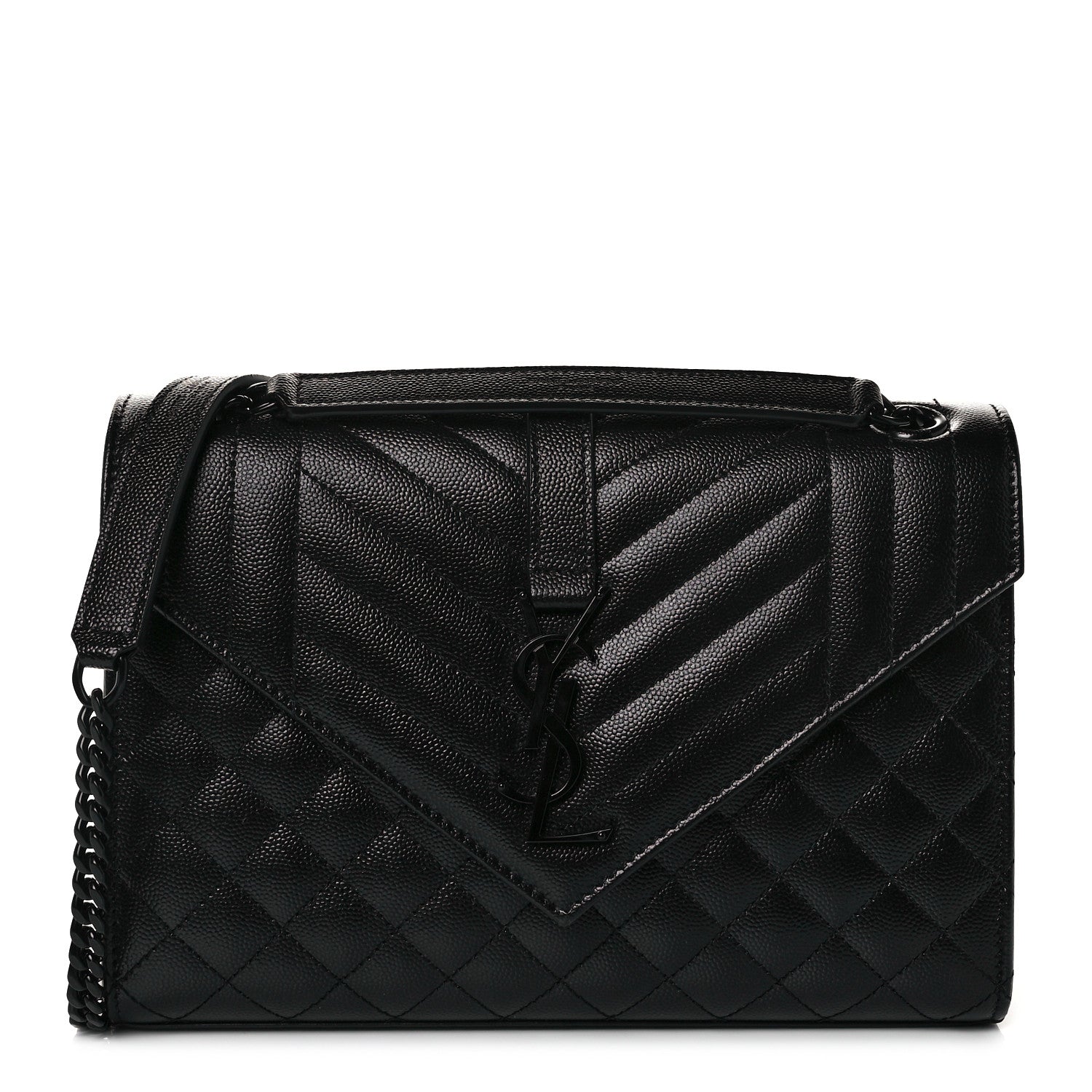 Saint Laurent Grain De Poudre Textured Mixed Matelasse Triquilt Medium Monogram Satchel Black 1 of 12