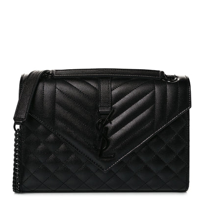 Saint Laurent Grain De Poudre Textured Mixed Matelasse Triquilt Medium Monogram Satchel Black 1 of 12