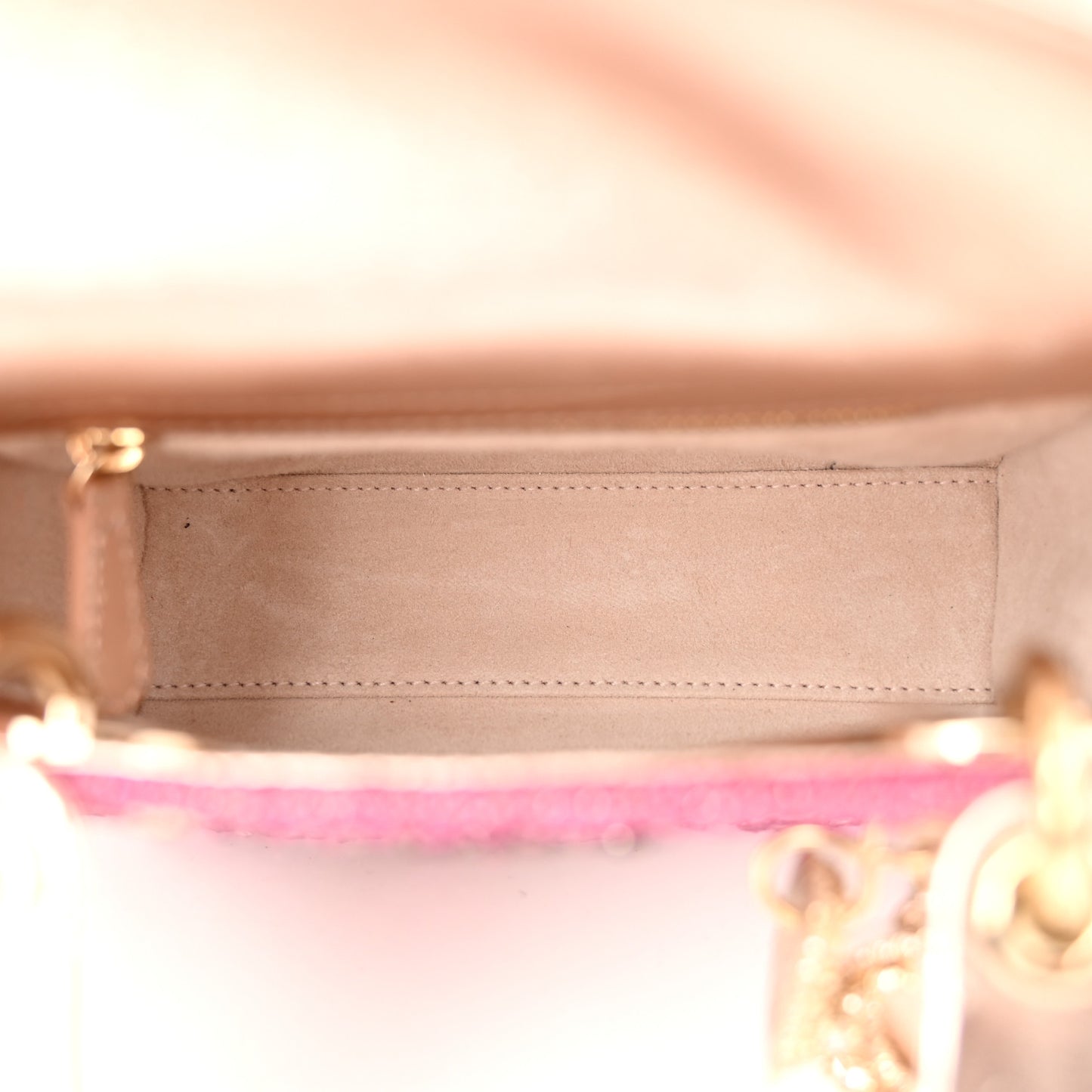 Metallic Calfskin Satin Celestial Bead Embroidery Cannage Mini Lady Dior Rose Des Vents