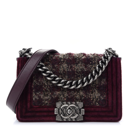 Chanel Tweed Velvet Quilted Small Boy Flap Burgundy 1 of 11