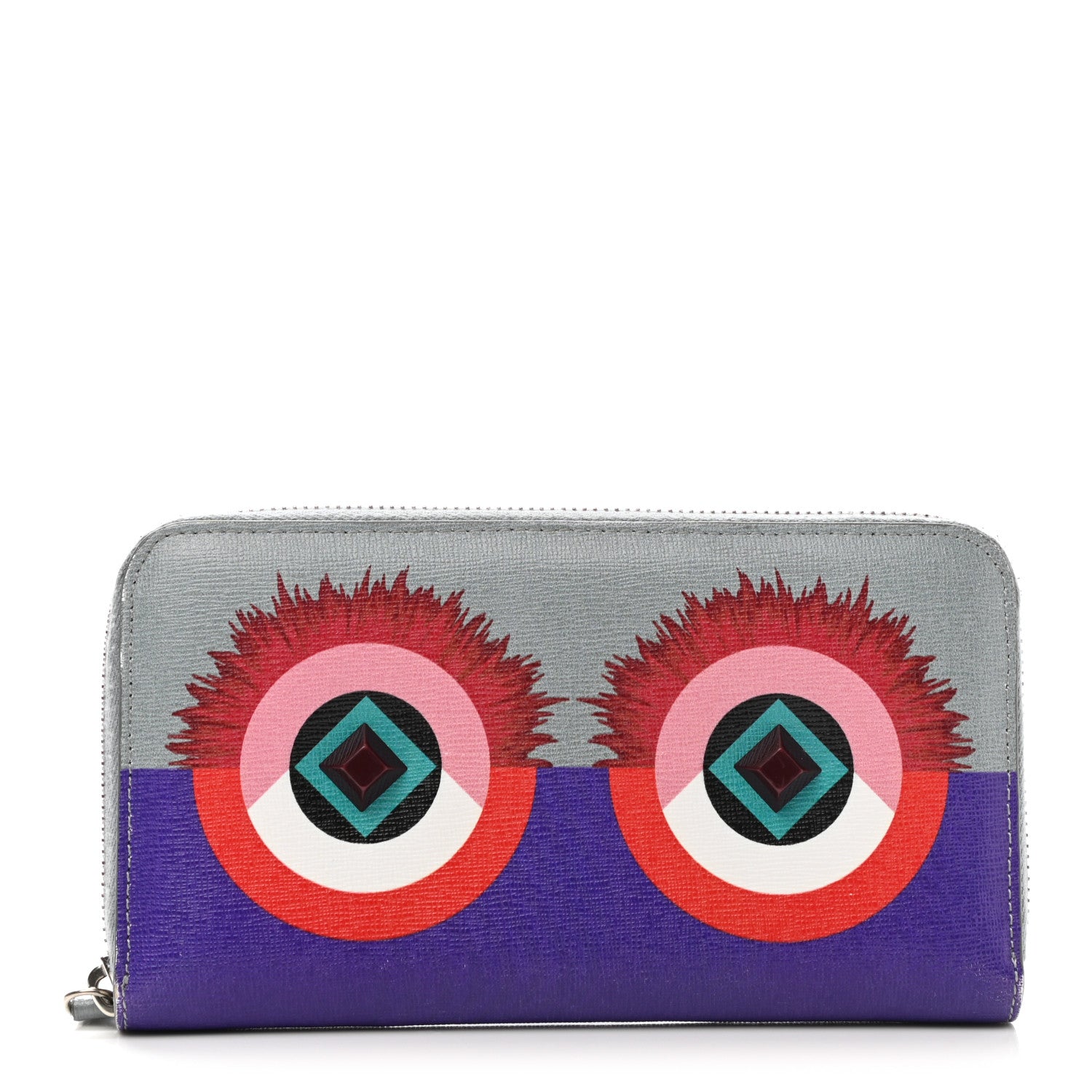 Fendi Vitello Elite Studded Hypnoteyes Zip Around Wallet Polvere Multicolor 1 of 8