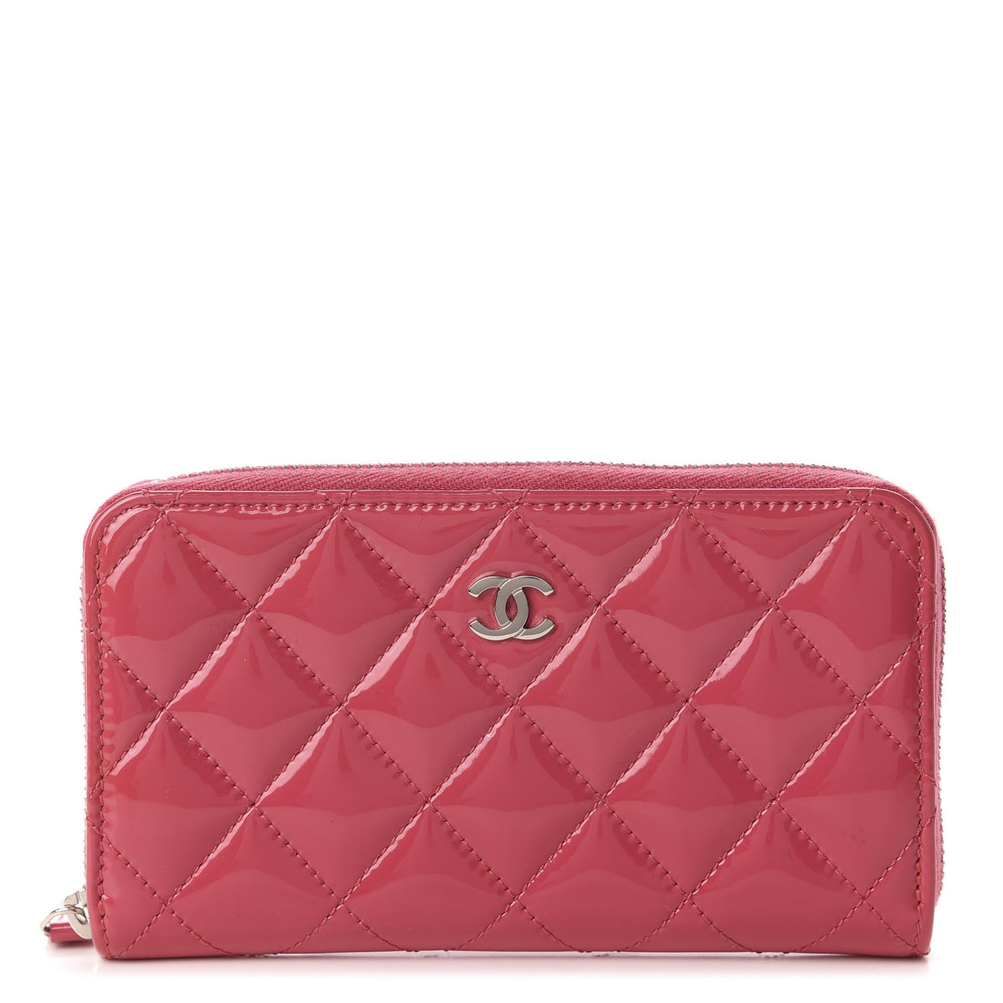 Patent Quilted Small Zip Around Wallet Pink