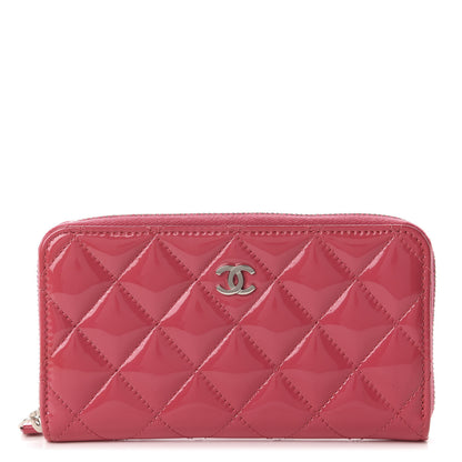 Chanel Patent Quilted Small Zip Around Wallet Pink 1 of 9
