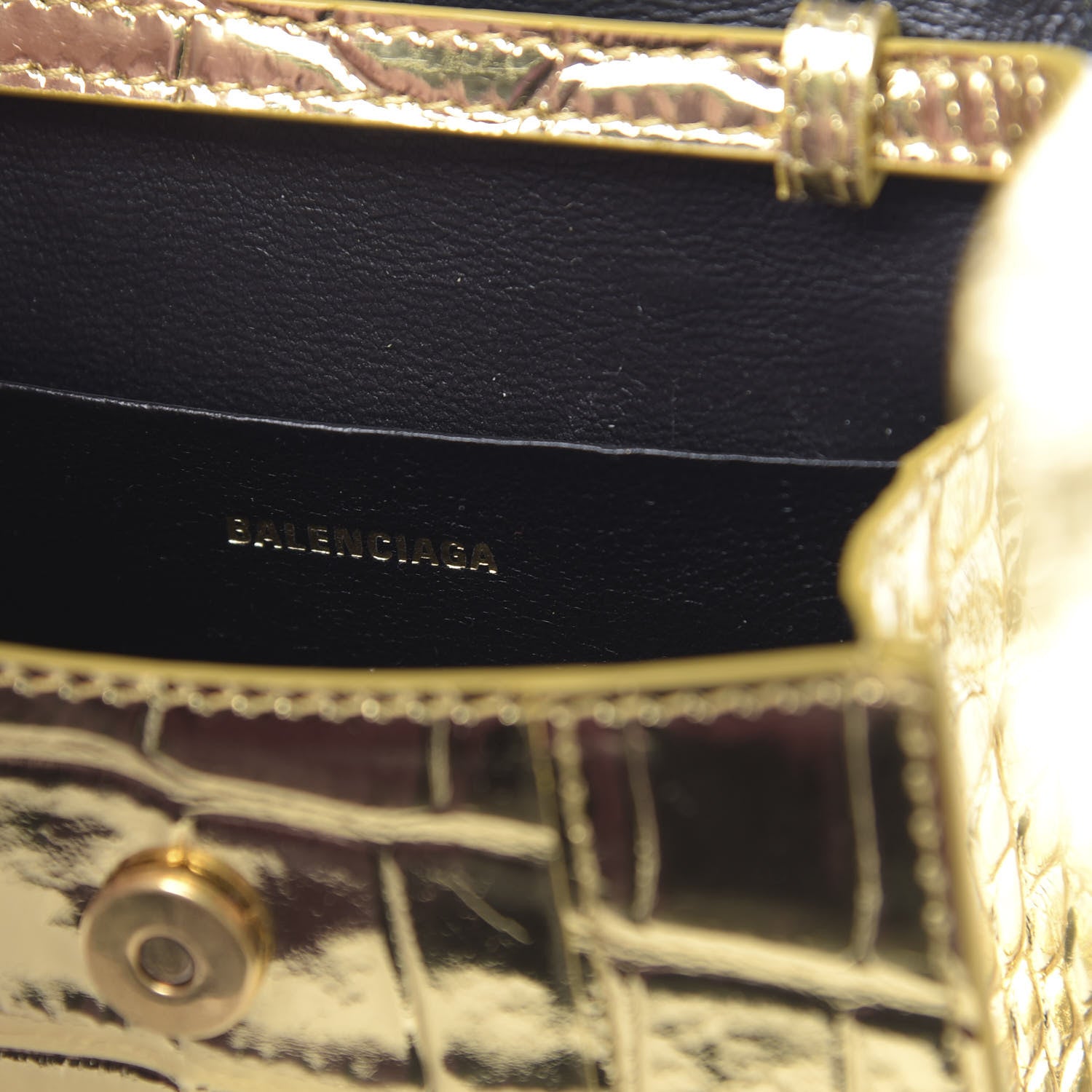 Balenciaga Metallic Calfskin Crocodile Embossed Hourglass Top Handle Bag Mini Gold 6 of 11