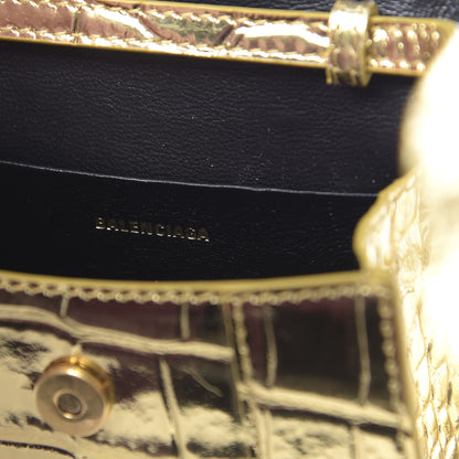 Balenciaga Metallic Calfskin Crocodile Embossed Hourglass Top Handle Bag Mini Gold 6 of 11