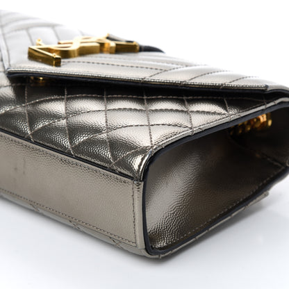 Saint Laurent Metallic Grain De Poudre Textured Mixed Matelasse Triquilt Small Monogram Satchel Piombo 7 of 9