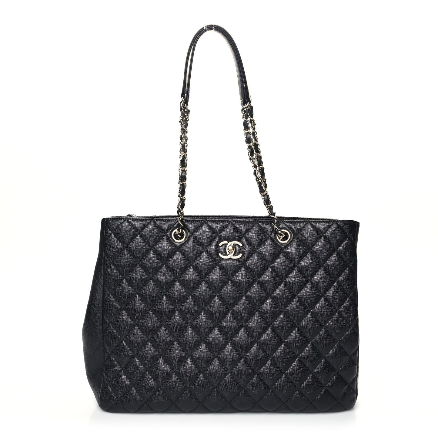 Caviar Quilted Large CC Shopping Tote Navy